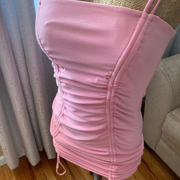 PINK RUCHED MINI DRESS - Picture 2 of 5